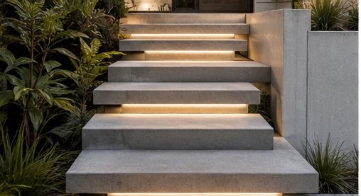 Floating steps with under-tread lighting